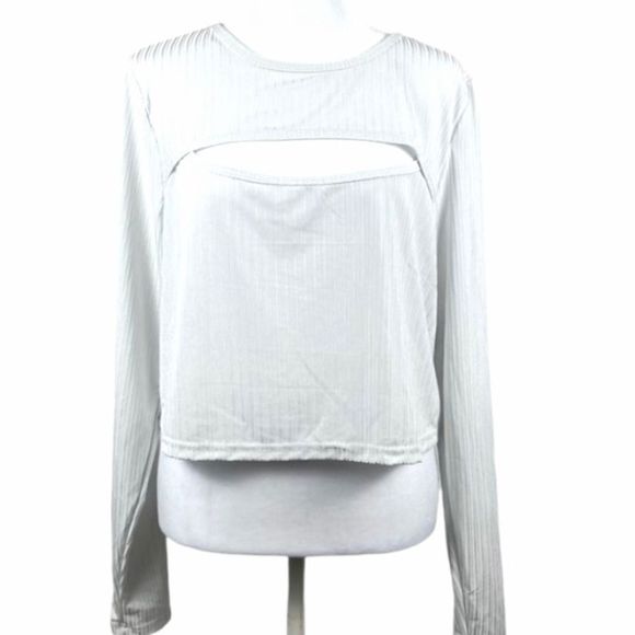 ABOUND Women’s Top Long Sleeve Ribbed Chest Cut Out Crop Grey/White 2X NWT - Picture 1 of 5